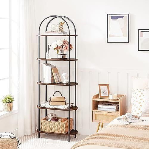5-Tier Bookshelf Bookcase with Metal Frame Rustic Brown