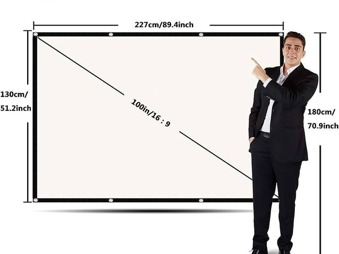 FREE EXPRESS SHIPPING Projector Screen 100 Inch, Portable Projector Screen with 16:9 HD 4K Screen for School Home Theatre Cinema Office, Foldable Projector Screen - 227cm(W) X 130cm(H) Matte White Widescreen (110)