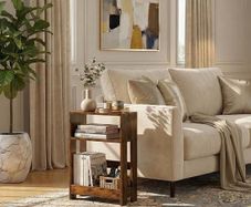 3-Tier Slim End Table & Nightstand for Bedroom, Living Room, Sofa Side Table for Small Spaces (Rustic Brown)