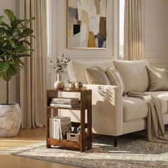 3-Tier Slim End Table & Nightstand for Bedroom, Living Room, Sofa Side Table for Small Spaces (Rustic Brown)
