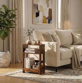 3-Tier Slim End Table & Nightstand for Bedroom, Living Room, Sofa Side Table for Small Spaces (Rustic Brown)