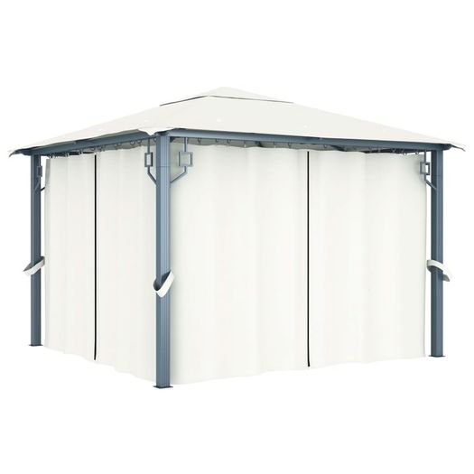 Gazebo with Curtain and String Lights 300x300 cm Cream Aluminium