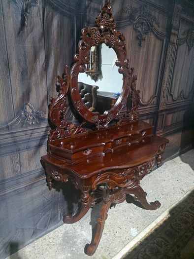 Rococo revival mahogany console table with  mirror