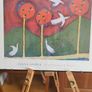 Framed Vintage  titled "Four Orchard Geese" by artist Elena Gomez.from the 1990s, specifically referenced in 1999. Image 2