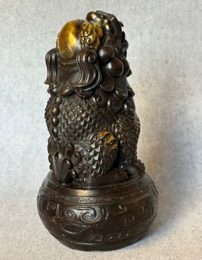 Chinese Guardian Lion - Bronze, Gold Accents