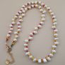 Natural Freshwater Pearl & Red Yellow Glass Beads Necklace Image 9