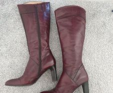 Lottusse Burgundy Brown Leather Knee High Boots Size Uk 6,5