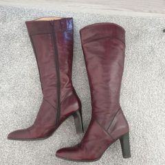 Lottusse Burgundy Brown Leather Knee High Boots Size Uk 6,5
