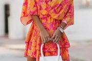 Orange and Pink batwing sleeve dress
