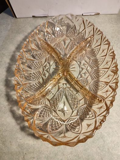 Rare find Stamped French pink glass serving dish, oval serving plate, hors d'oeuvres dish, divided oval pressed glass dish France, rosaline glass serving tray