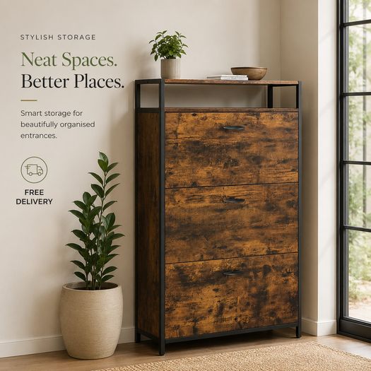 Rustic Industrial Shoe Cabinet with Adjustable Compartments 80 cm Wide Hallway Storage Unit