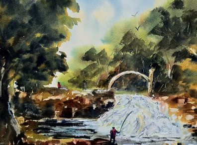 salmon leap leixlip watercolour