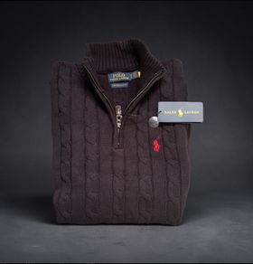 Ralph Lauren Black Cable Knit Quarter Zip