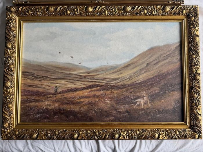 Large Vintage Framed Oil Painting (1977) - J. S. Morgan Hunting Scene