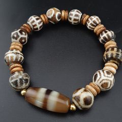 Antique Burmese Pumtek Pyu & Stripe Pattern Agate Bead Bracelet