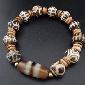 Antique Burmese Pumtek Pyu & Stripe Pattern Agate Bead Bracelet