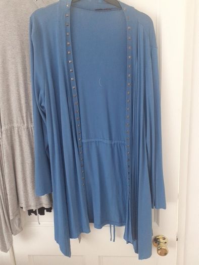 2 as new Womens cardigans .1 grey and 1 blue .Very dressy and long with studs down the front .Worn once .Size 20 from Saviour .10 each .