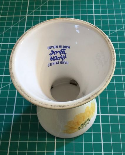 Avoca Blue Sunflowers Hand Painted Signed Candle Holder & Trinkets Bowl