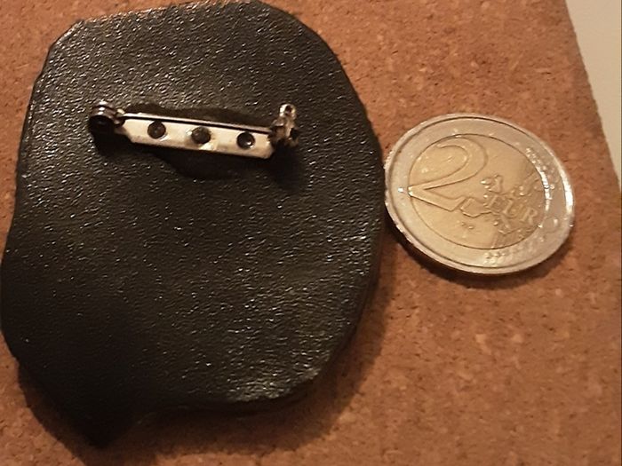 Vintage leather faced mask brooch
