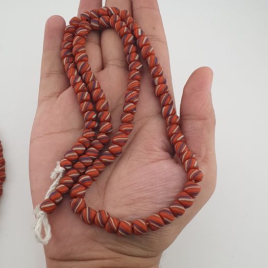 Vintage African Style Stripe Light Orange 7mm - 8.5 mm Glass Beads Necklace Strand