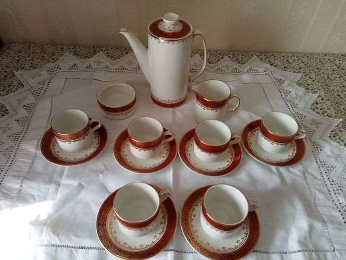 Arklow Pottery coffee set Gold Maroon pattern 2384