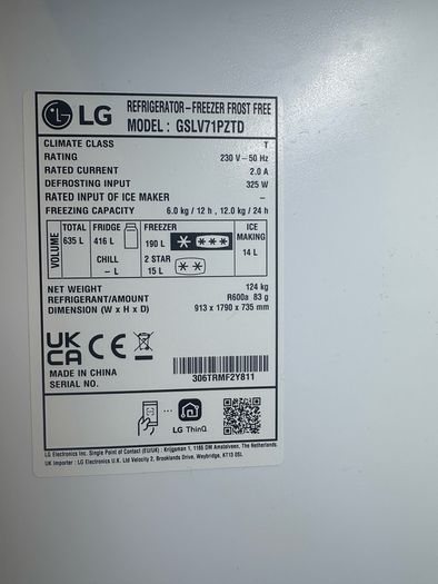 LG American Style Fridge Freezer 635L  Ice and Water