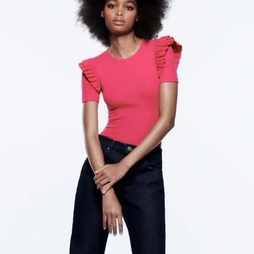 ZARA Red Ribbed Bodysuit Size S / EUR 36