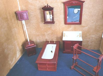 Dolls house mahogany wooden bathroom