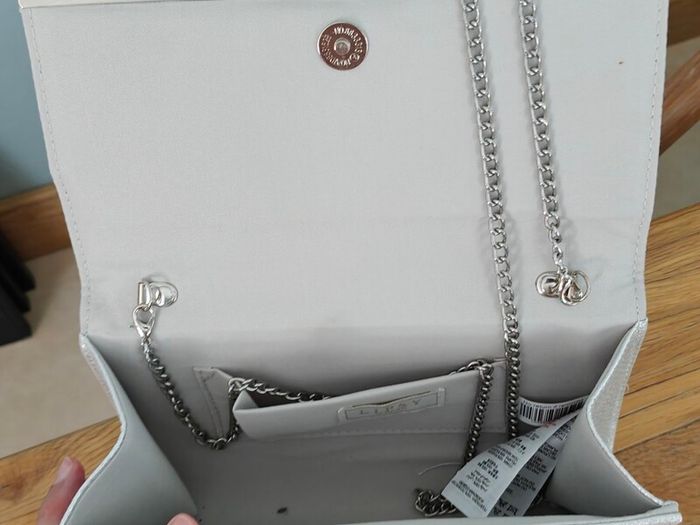 Ladies Silver Clutch Bag - Evening Bag - Purse Handbag With Detachable Chain Strap