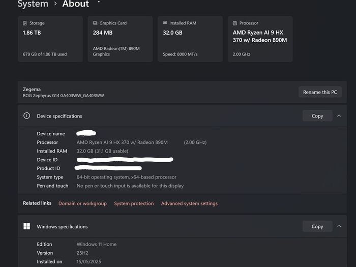 Asus  zephyrus G14 2025 5080 32GB 2TB