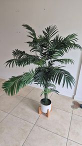 Artificial Palm Plant with White Pot & Wooden Stand