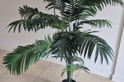 Artificial Palm Plant with White Pot &amp; Wooden Stand