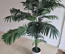 Artificial Palm Plant with White Pot & Wooden Stand
