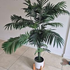 Artificial Palm Plant with White Pot & Wooden Stand