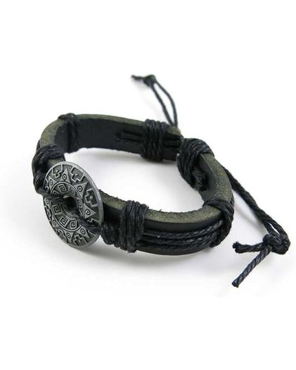 Leather Viking Rune Norse Shield Bracelet Wrist Band Adjustable Arm Band 19cm