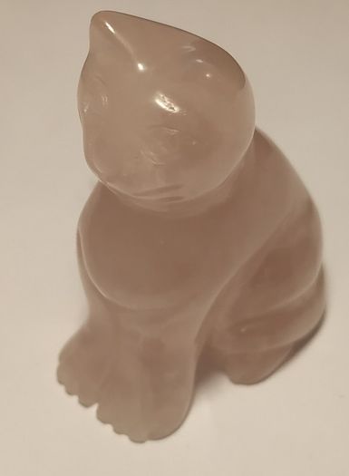 Carved Cat Figurine in Rose Quartz Stone