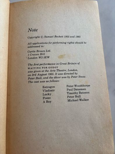 Waiting for Godot by Samuel Beckett Vintage Edition 1977
