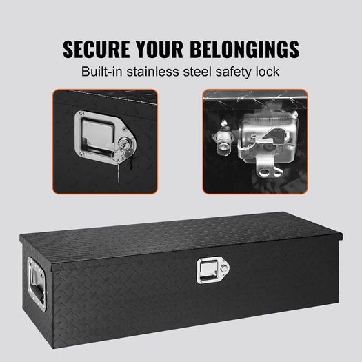 83L Heavy Duty Aluminium Truck Tool Box, Diamond Plate Storage Chest with Lock and Side Handles, Black, 990 x 330 x 254 mm
