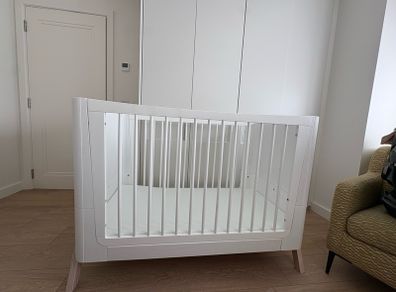 White Cot Bed with Mattress