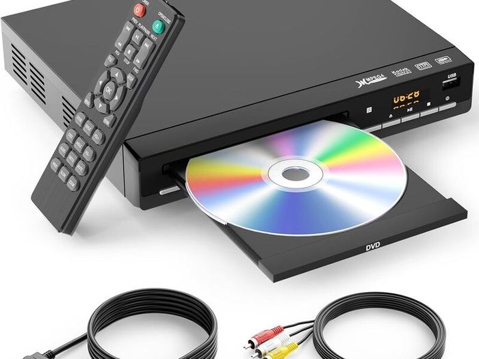 HDMI DVD Player for TV, Compact CD/DVD Player for Smart TV, USB Port, Plays All Region DVDs & Multi Formats, HDMI/RCA Cables & Remote Included