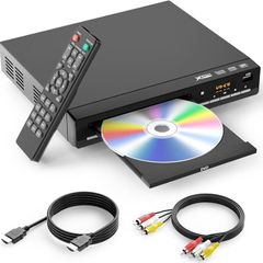 HDMI DVD Player for TV, Compact CD/DVD Player for Smart TV, USB Port, Plays All Region DVDs & Multi Formats, HDMI/RCA Cables & Remote Included