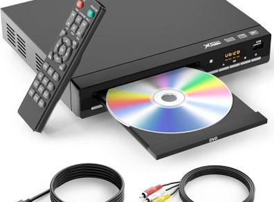 HDMI DVD Player for TV, Compact CD/DVD Player for Smart TV, USB Port, Plays All Region DVDs & Multi Formats, HDMI/RCA Cables & Remote Included