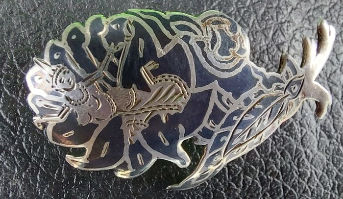 Antique Asian Brooch Sterling Silver and Enamel