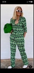 Fab Zara Bloggers Insta Famous Green Printed Co Ord Set Shirt and Wide Leg Trousers