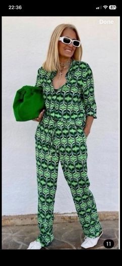 Fab Zara Bloggers Insta Famous Green Printed Co Ord Set Shirt and Wide Leg Trousers