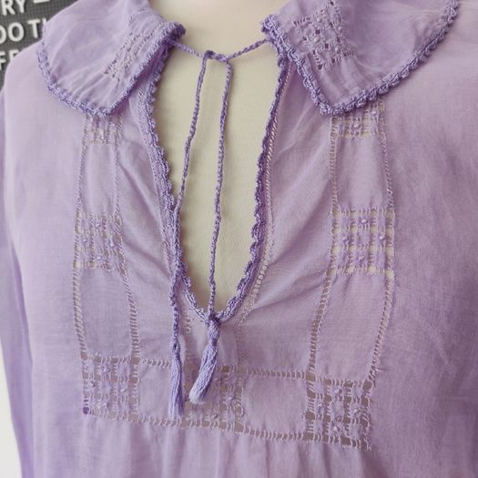Antique vintage 1920s 1930s sheer cotton gauze hand embroidered folk boho blouse S bohemian rare