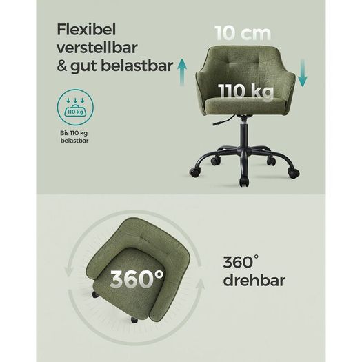 Office Chair Swivel Desk Chair padded  Height Adjustable 110kg Load Capacity Breathable Fabric Study