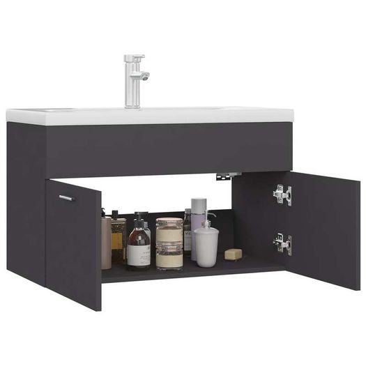 Sink Cabinet with Built-in Basin Grey Chipboard