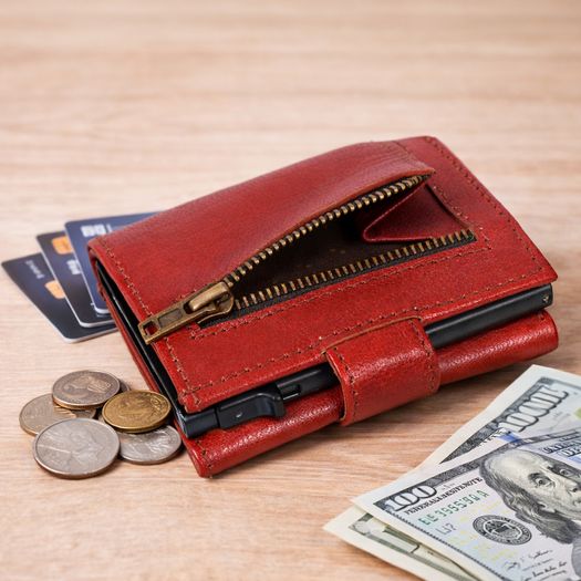 Genuine Leather Pop-Up Card Holder Wallet RFID Blocking Slim Credit Card Case
