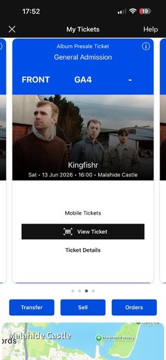 2 kingfishr tickets for sale Malahide castle 13th June